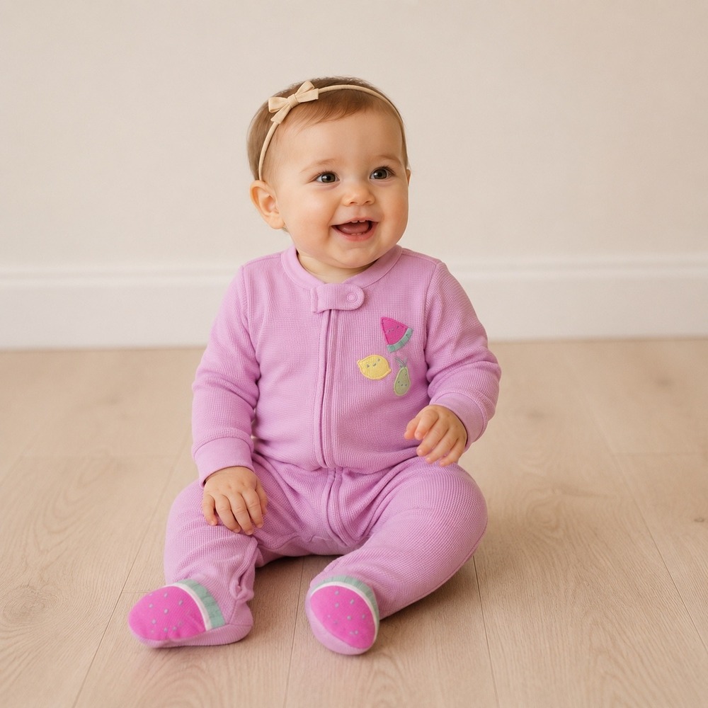 Carters Just One You Pink Waffle Knit Fruit Footed Sleep and Play 9M NEW